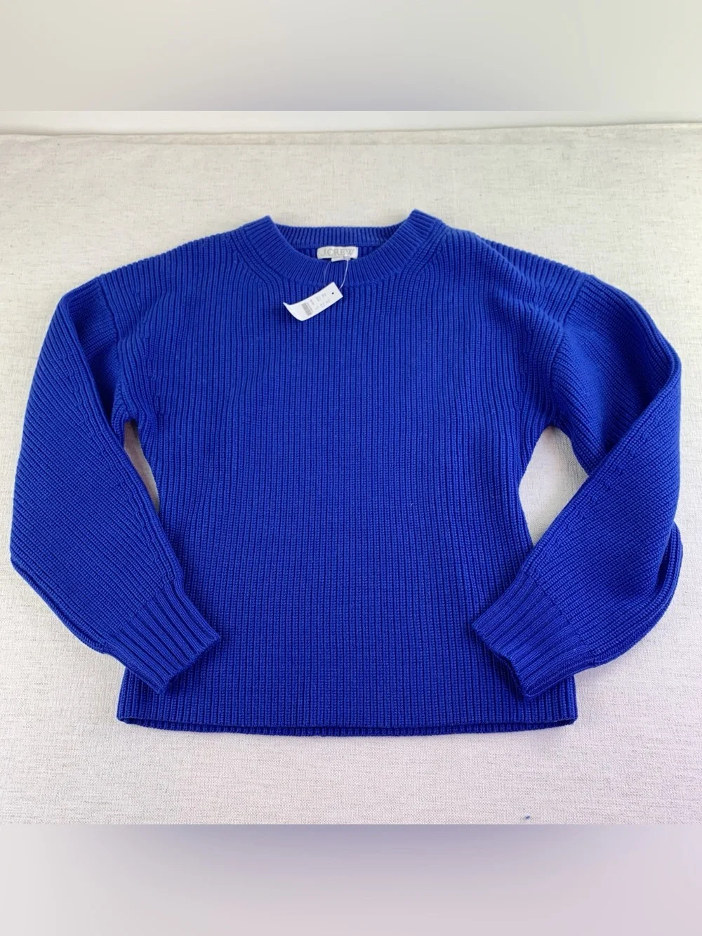 J Crew women's M Fitted-waist crewneck sweater in ribbed merino wool in blue